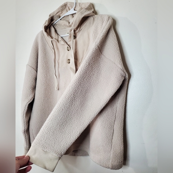 Madewell Re(sourced) Fleece Button Front Hoodie Sweatshirt Size Medium - Picture 7 of 16